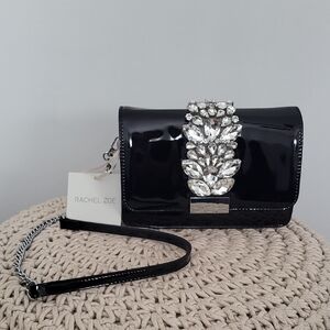 Rachel Zoe Black Patent Clutch Bag with Silver Accents